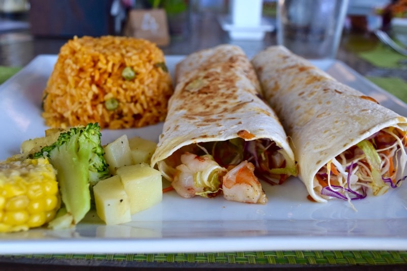 Shrimp tacos at Palm Court Gardens, St Kitts