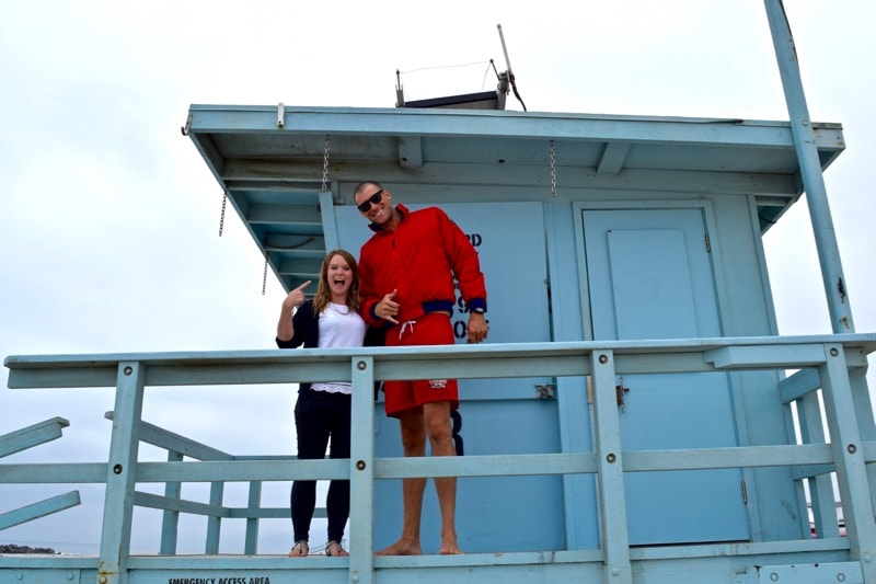 Iconic beach huts, and gigantic lifeguards on Venice Beach, L.A.