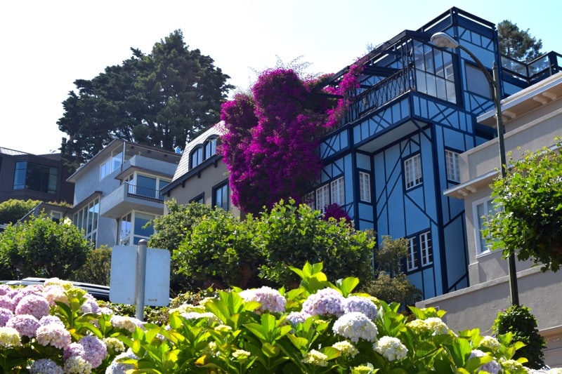 A beautiful house on the most crooked street in the world - Lombard Street, San Francisco