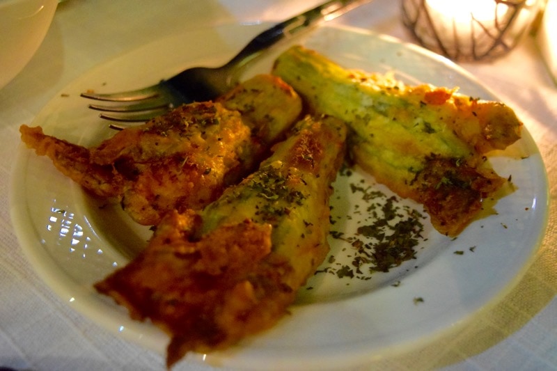 Halloumi stuffed courgette flowers at Apokryfo Hotel, Cyprus