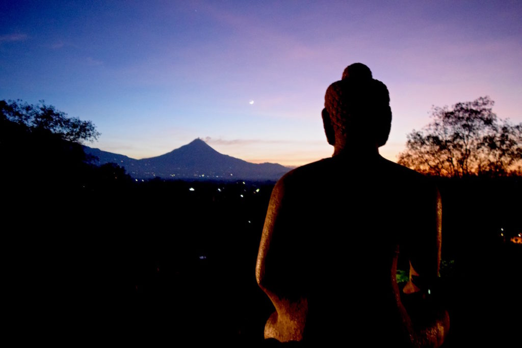 Just starting to get light at Borobudur, Indonesia