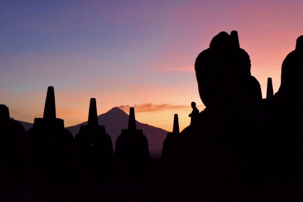 Colourful morning sky at Borobudur, Indonesia