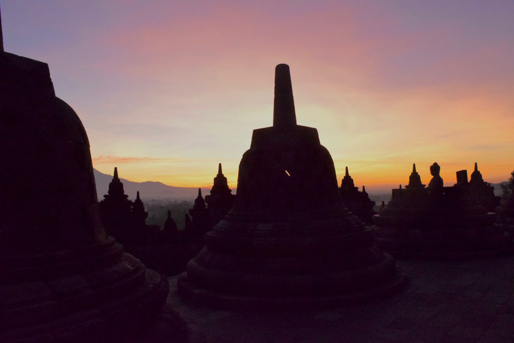 Just starting to get light at Borobudur, Indonesia