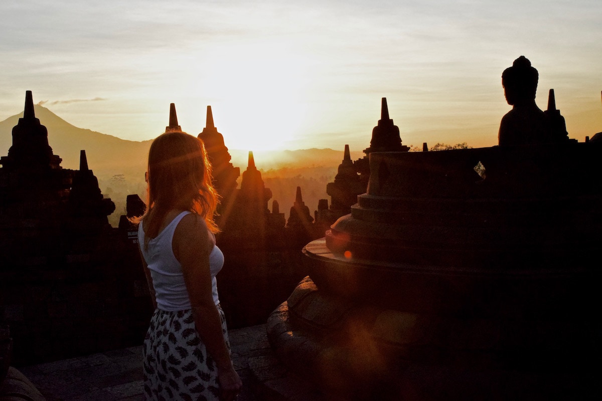 Enjoying sunrise at Borobudur, Indonesia