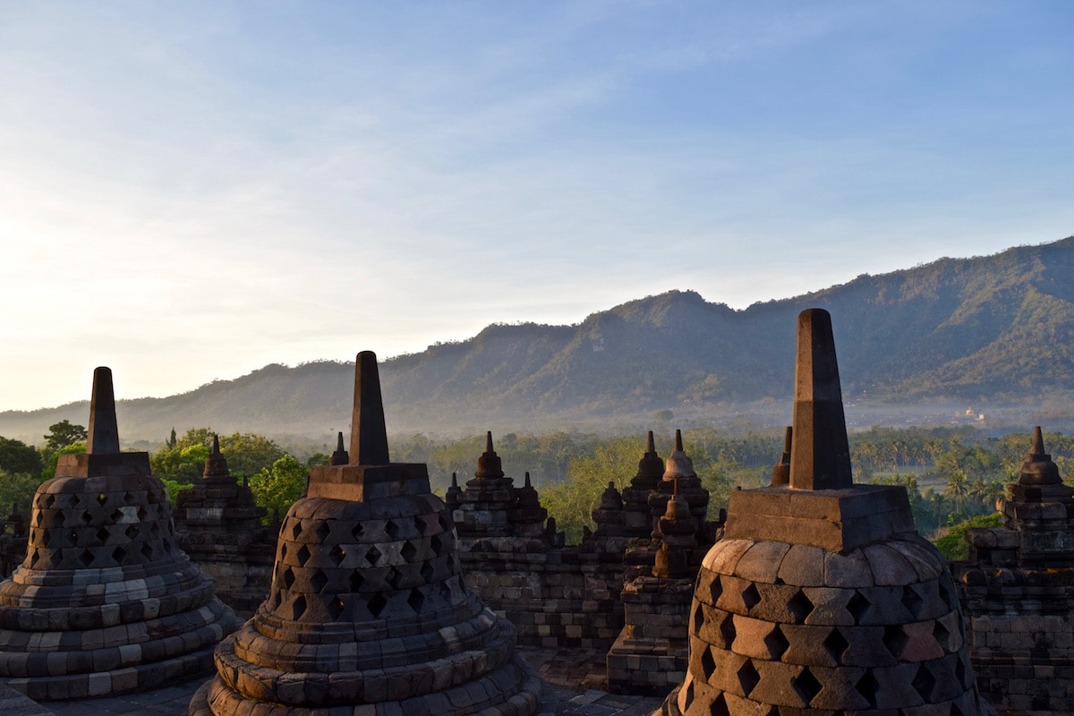 Beautiful mist over the jungle at Borobudur, Indonesia