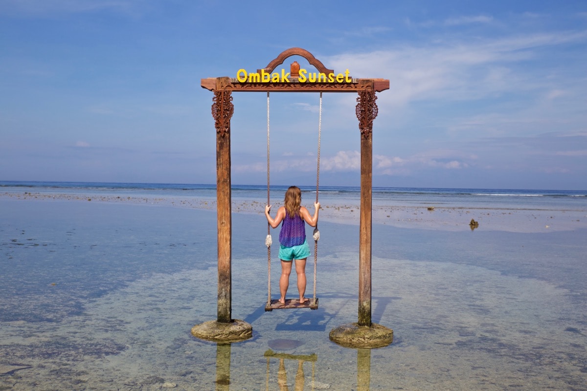 Enjoying the swing at Hotel Ombak Sunset, Gili T