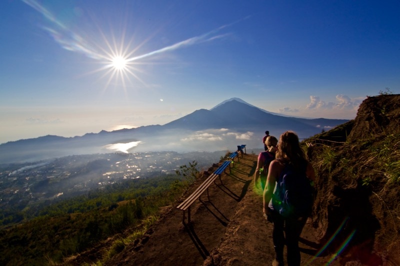Starting our descent... Beautiful views of Mount Agung from the top of Mount Batur, Bali
