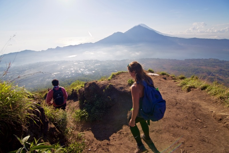 Starting our descent... Beautiful views of Mount Agung from the top of Mount Batur, Bali