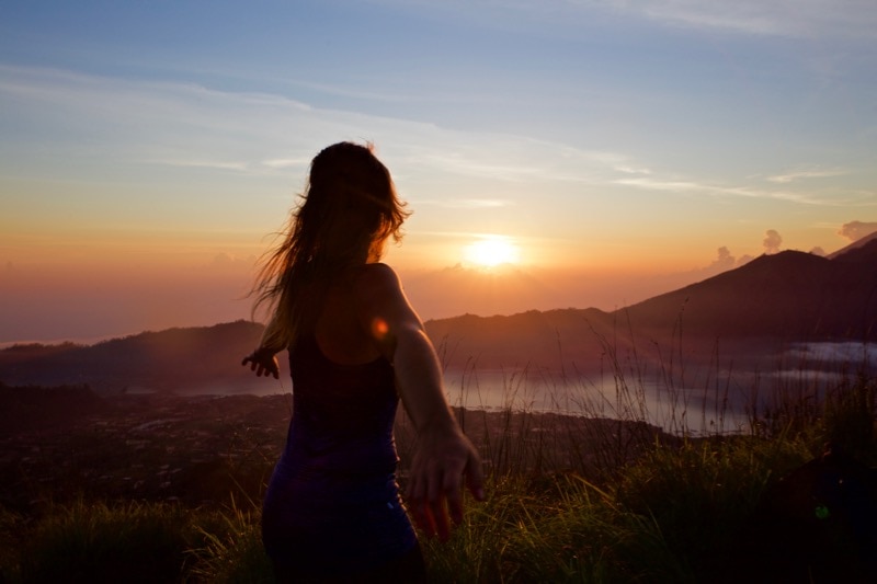 Taking in the incredible view of sunrise from Mount Batur, Bali