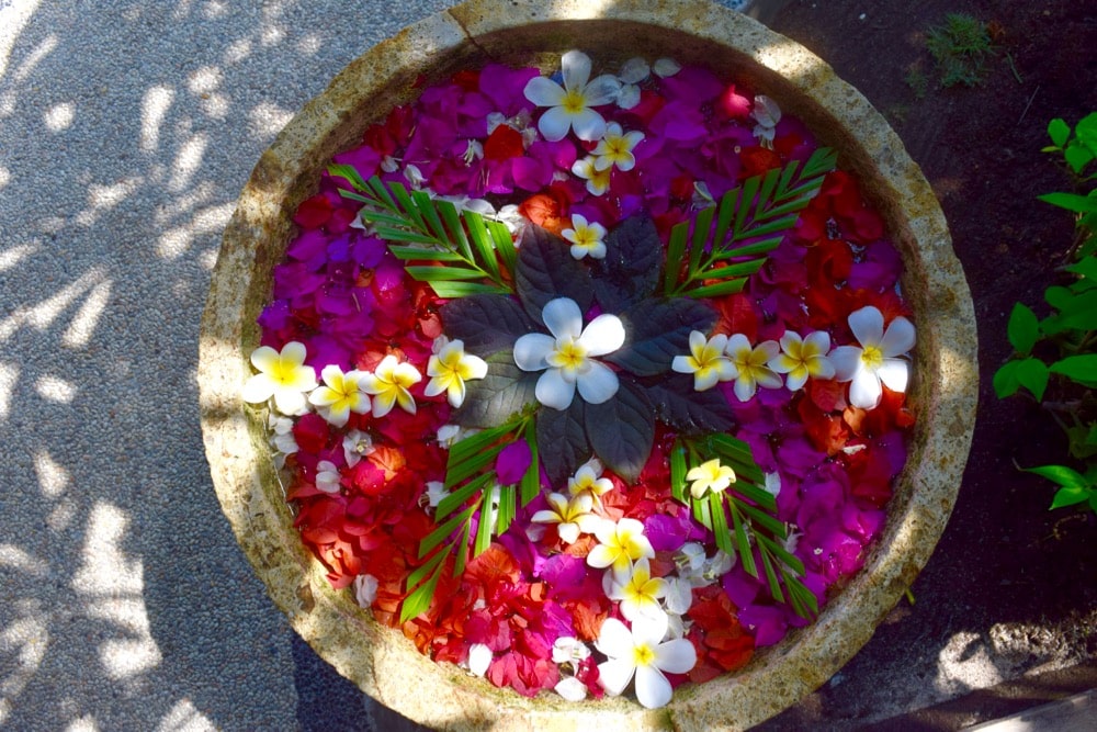 Beautiful flower arrangement at Hotel Ombak Sunset, Gili T