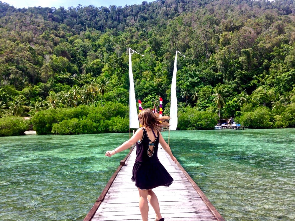 Frolicking on the pier at Raja Ampat Dive Lodge, Indonesia