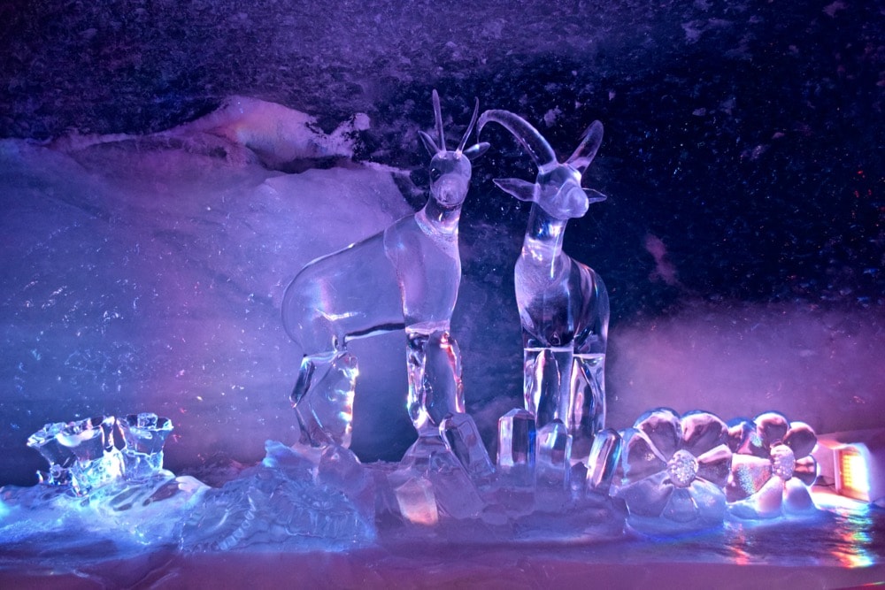 Ice sculptures inside the Glacier Palace at Matterhorn Glacier Paradise, Zermatt, Switzerland