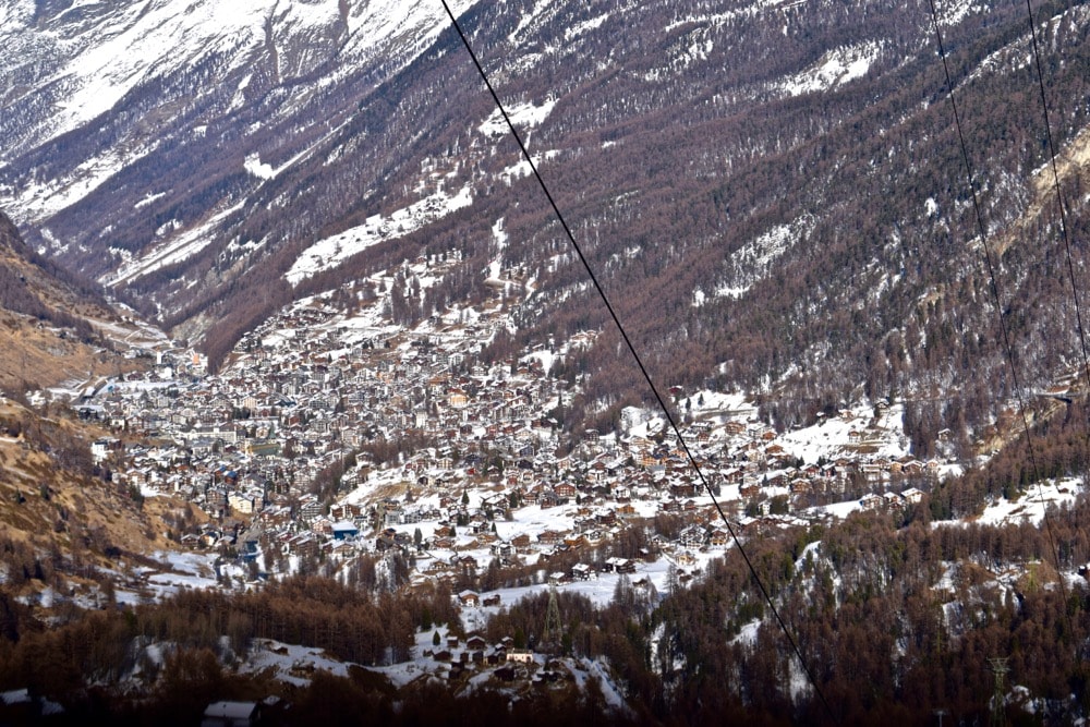 View of Zermatt from the cable car