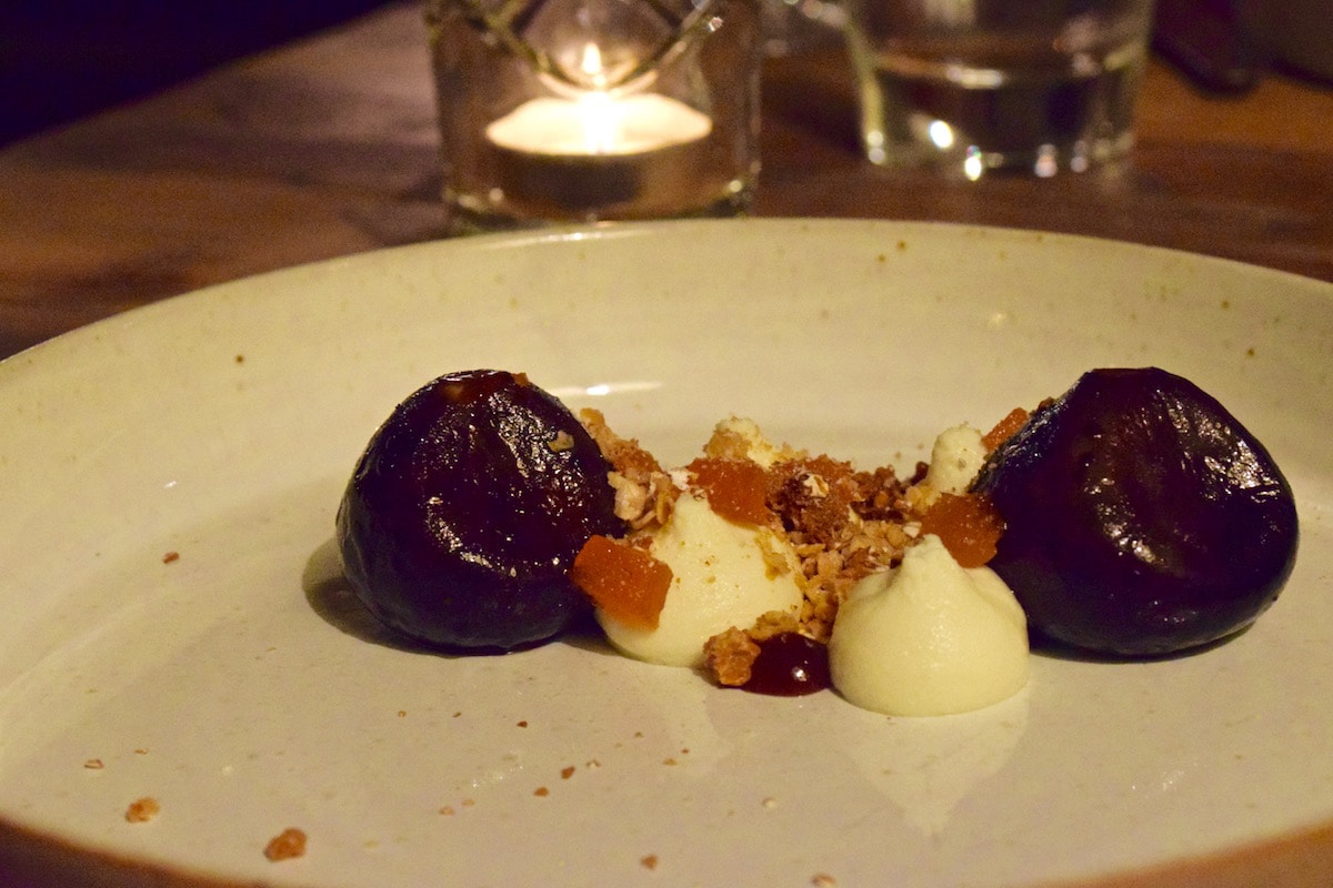 BBQ'ed figs and goats cheese at Hawkyns Restaurant, Amersham