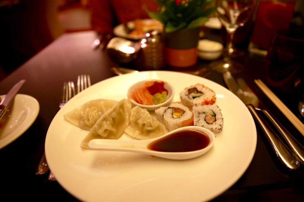 Asian starters at The Glasshouse Restaurant at The Grove, Hertfordshire