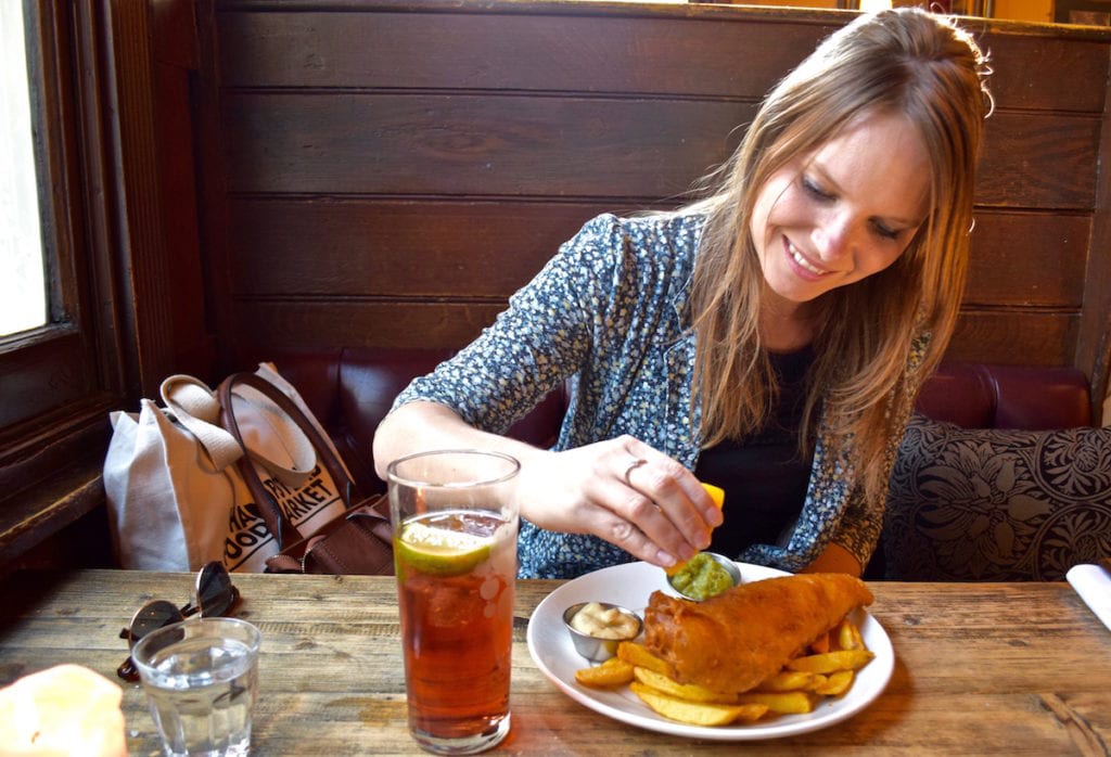 Fish and chips at The Holly Bush Pub, Hampstead