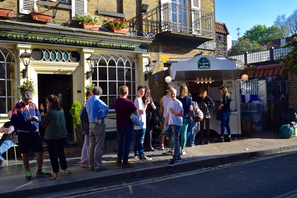 Weekend queues at La Creperie de Hampstead