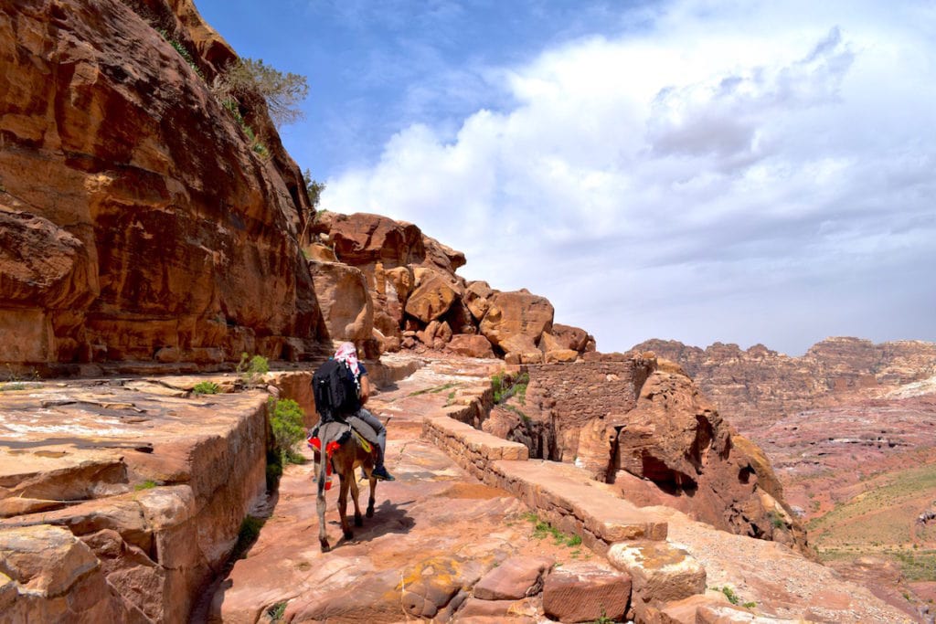 Riding donkeys in Petra, Jordan