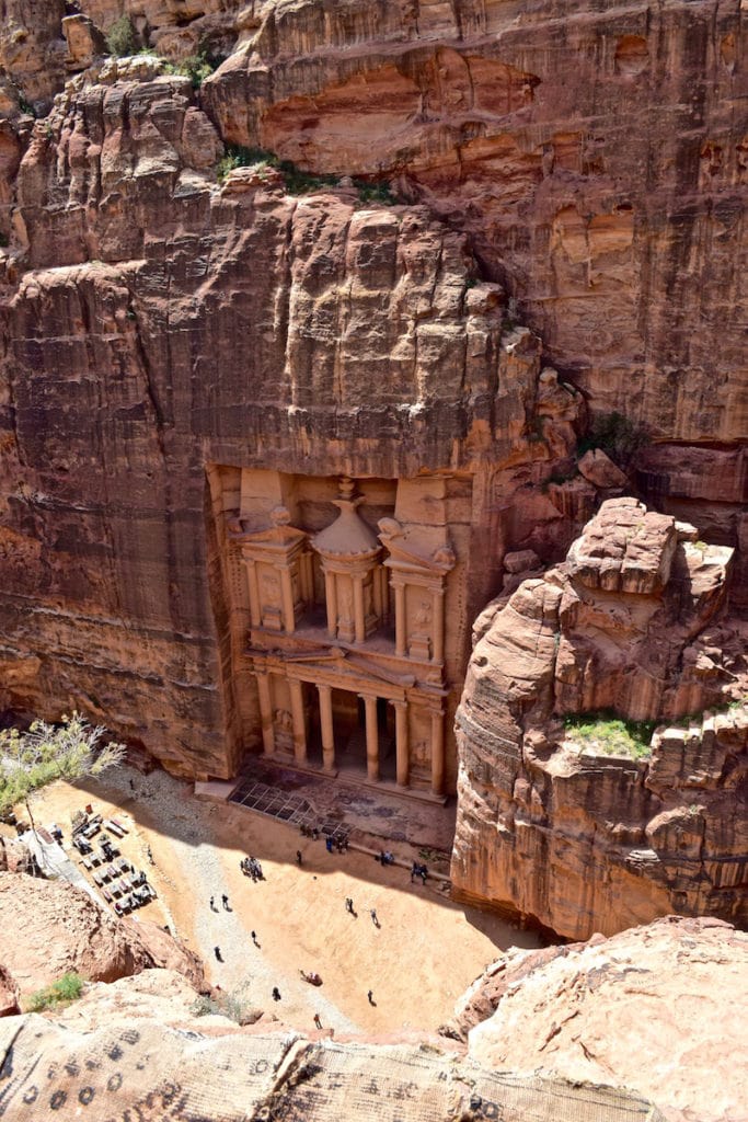 View of The Treasury from the top of the Al-Khubtha Trail in Petra, Jordan
