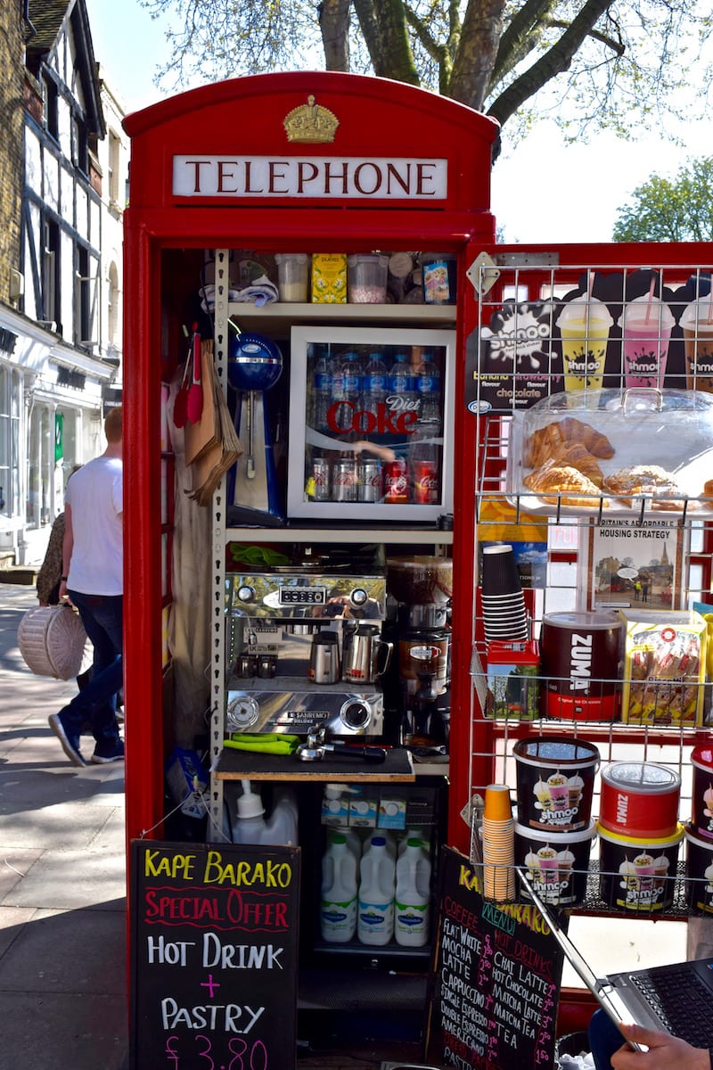 Phone Box Coffee Shop in Hampstead, London