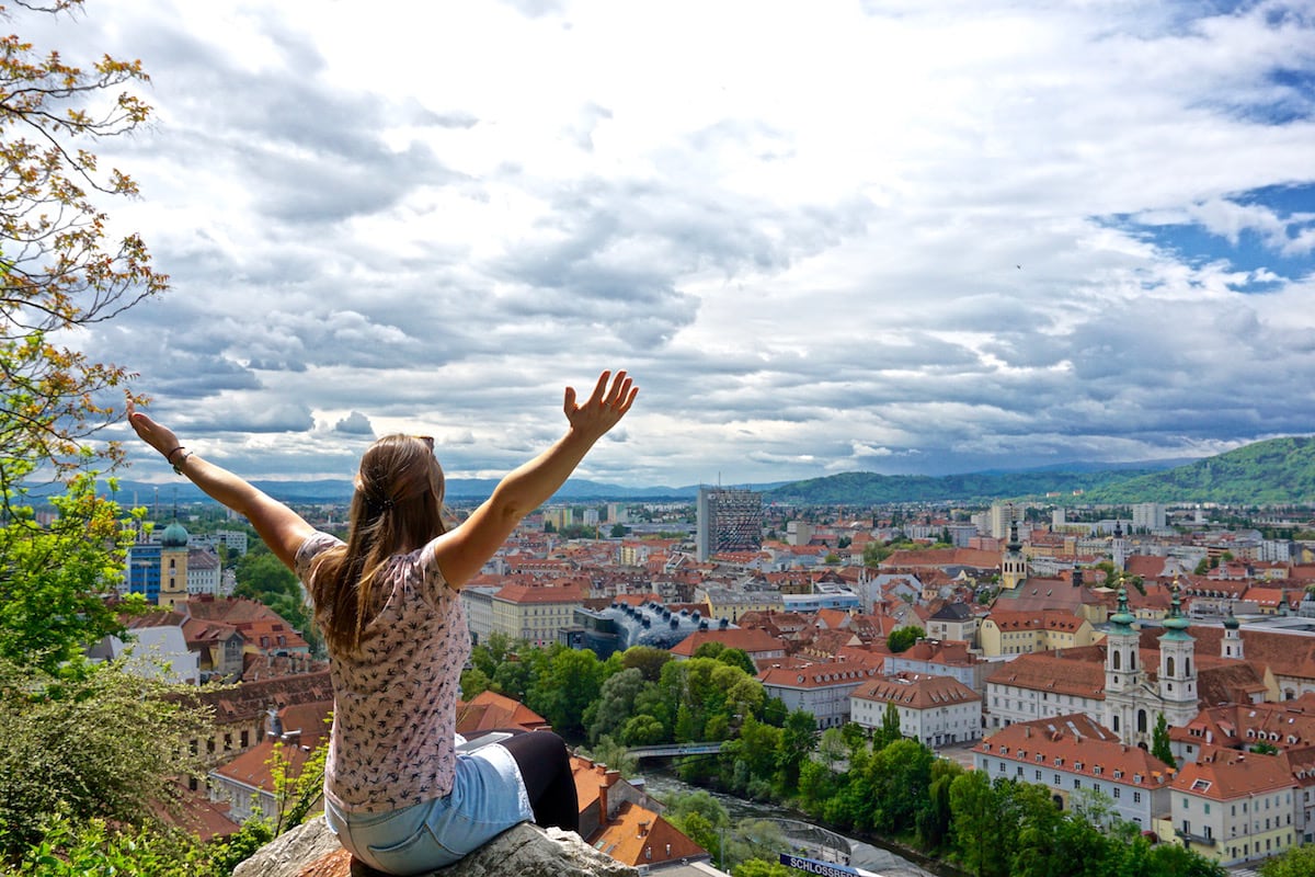 Enjoying the views over Graz, Austria from Schlossberg