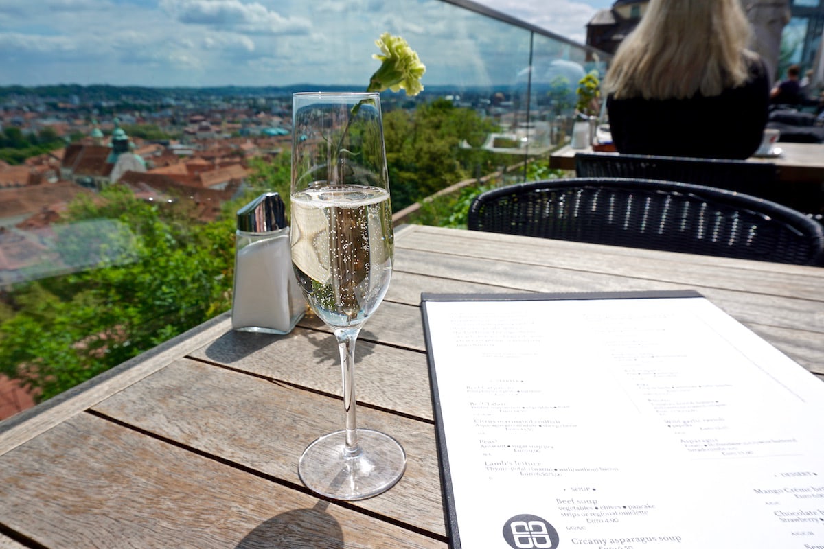 Stopping for lunch at Aiola Upstairs in Graz, Austria