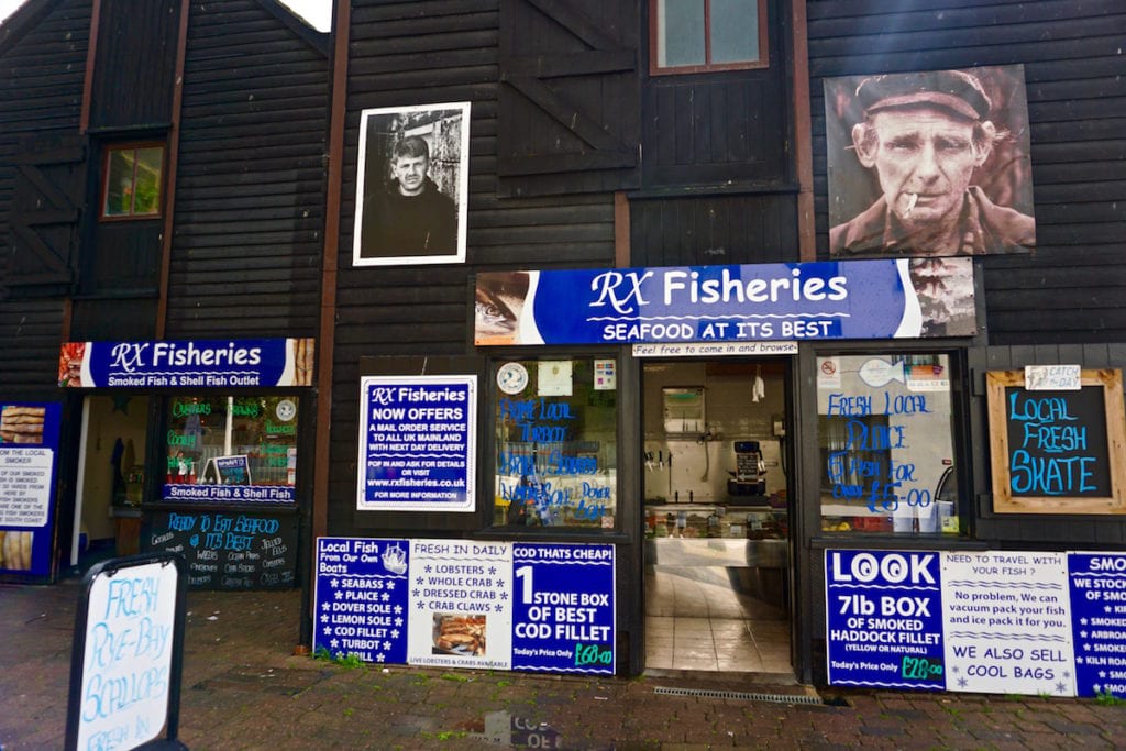 Seafood for sale in the black net huts in Hastings