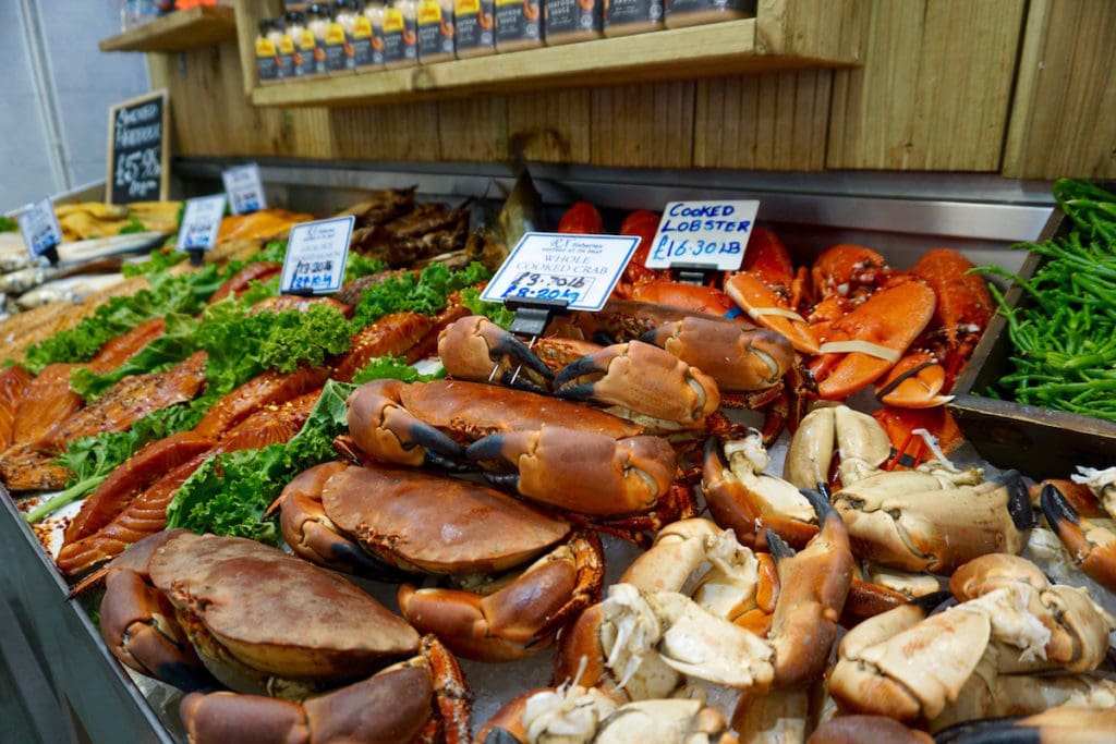 Seafood for sale in the black net huts in Hastings