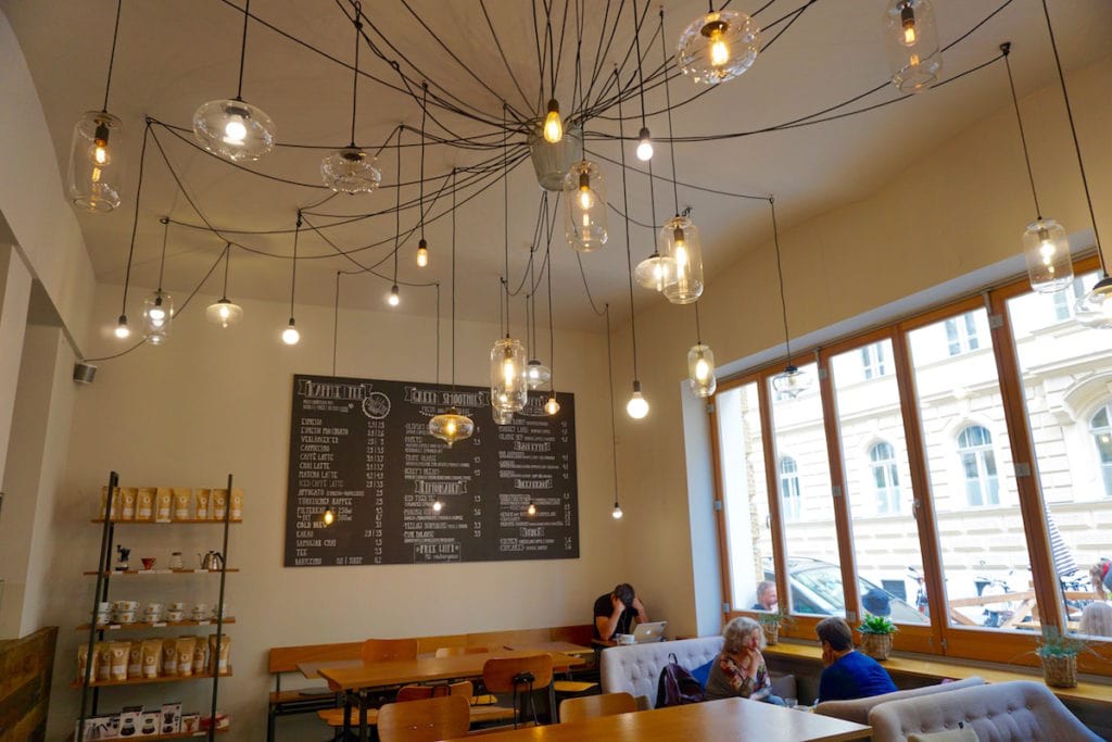 Love the hanging lights at at Ducks Coffee Shop in Graz
