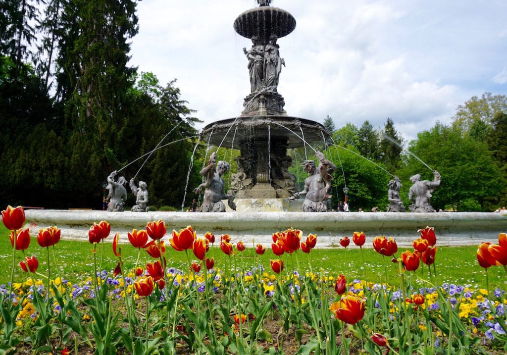 Fountain in Burggarten Gardens in Graz, Austria