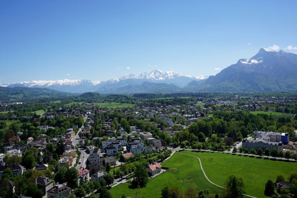 Views of snowy mountains from Hohensalzburg Fortress, Salzburg, Austria