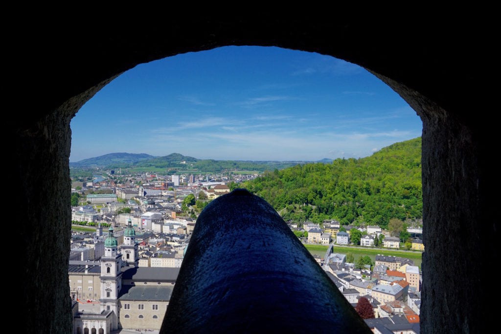 Looking through the cannon at Hohensalzburg Fortress, Salzburg, Austria