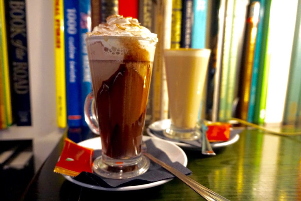 Hot chocolate in Hanushka Coffee House, Hastings