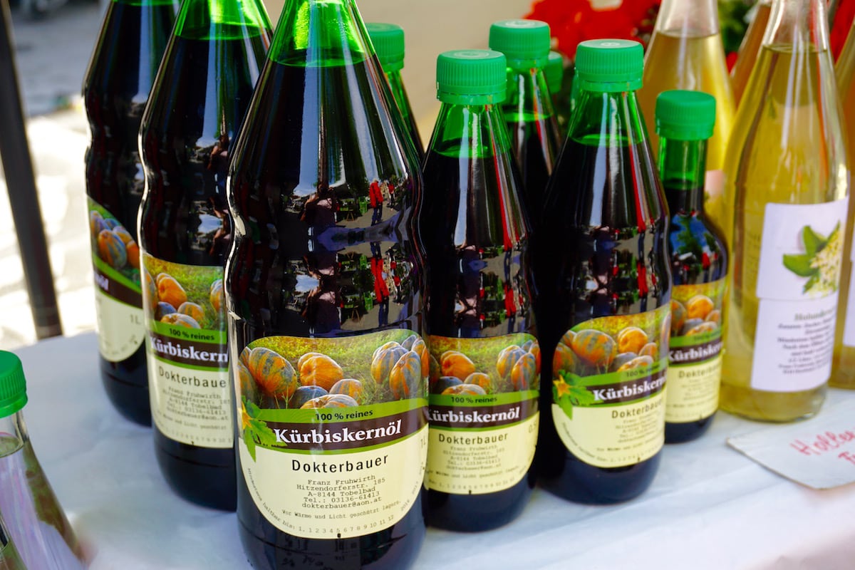 Green pumpkin seed oil for sale in Graz market