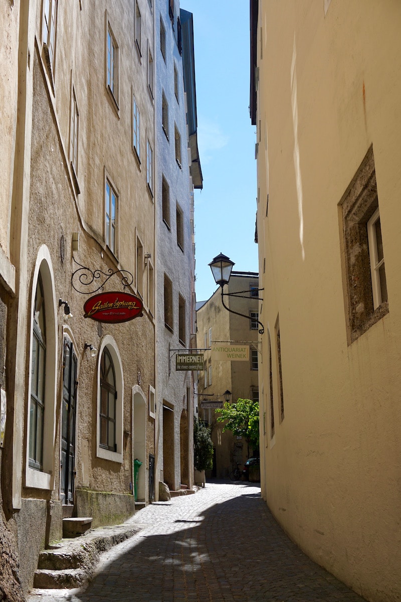 The cool street of Steinestrasse in Salzburg Austria