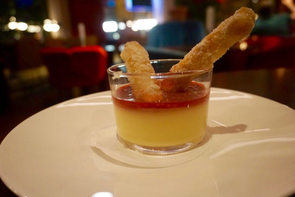 Lemon posset with raspberry at Club Zetter Wine Room & Kitchen, London