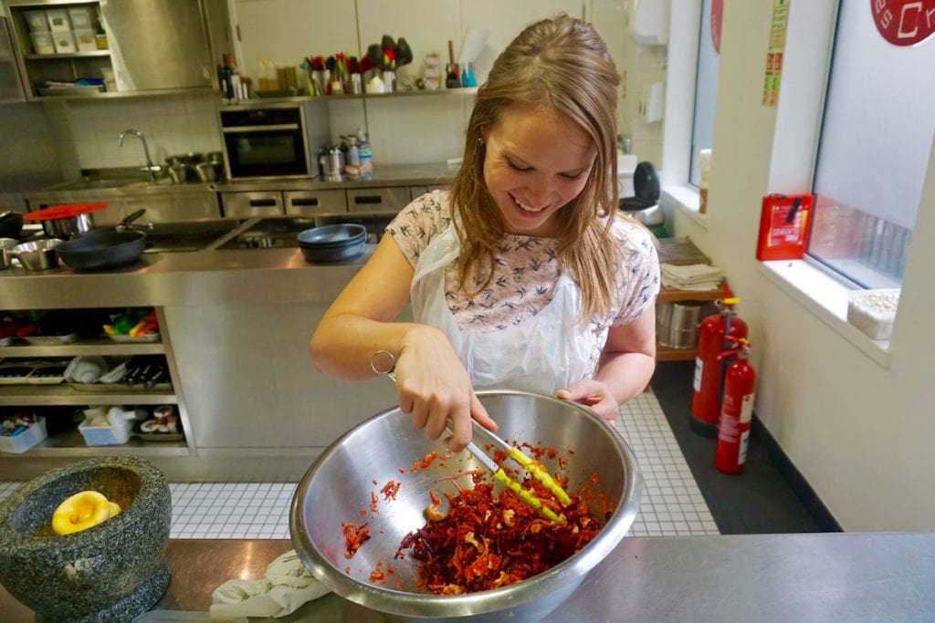 Making the achar at L'atelier Des Chefs, St Paul's, London