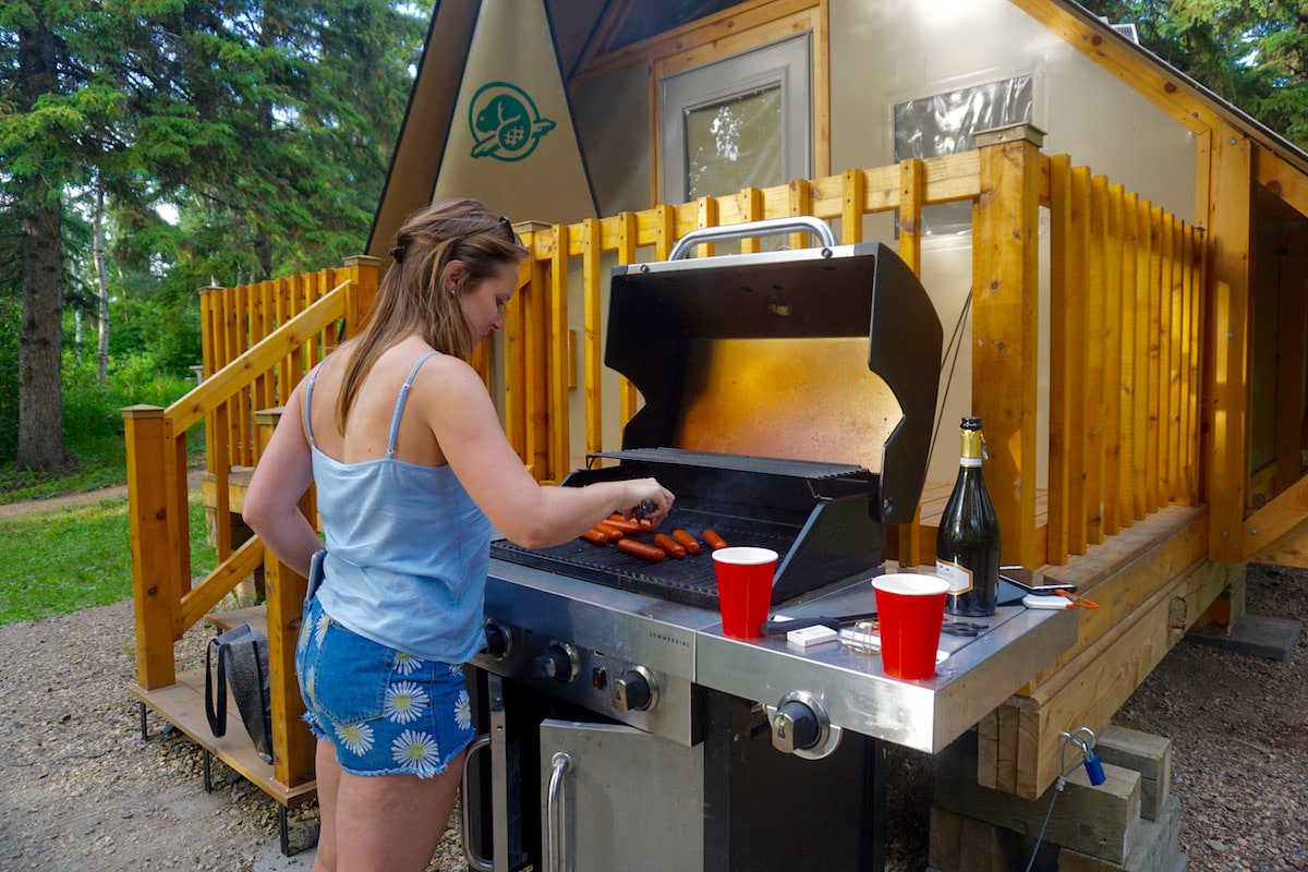 Prepping a BBQ at our oTENTik in Elk Island National Park, Canada