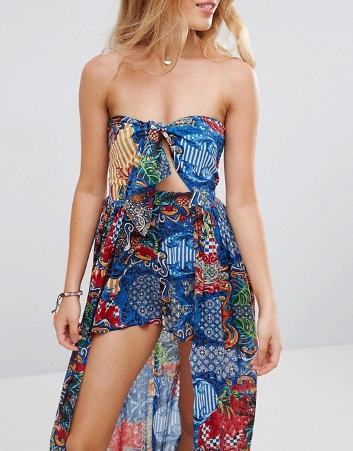 ASOS Beach Playsuit With Tie Front and Maxi Detail