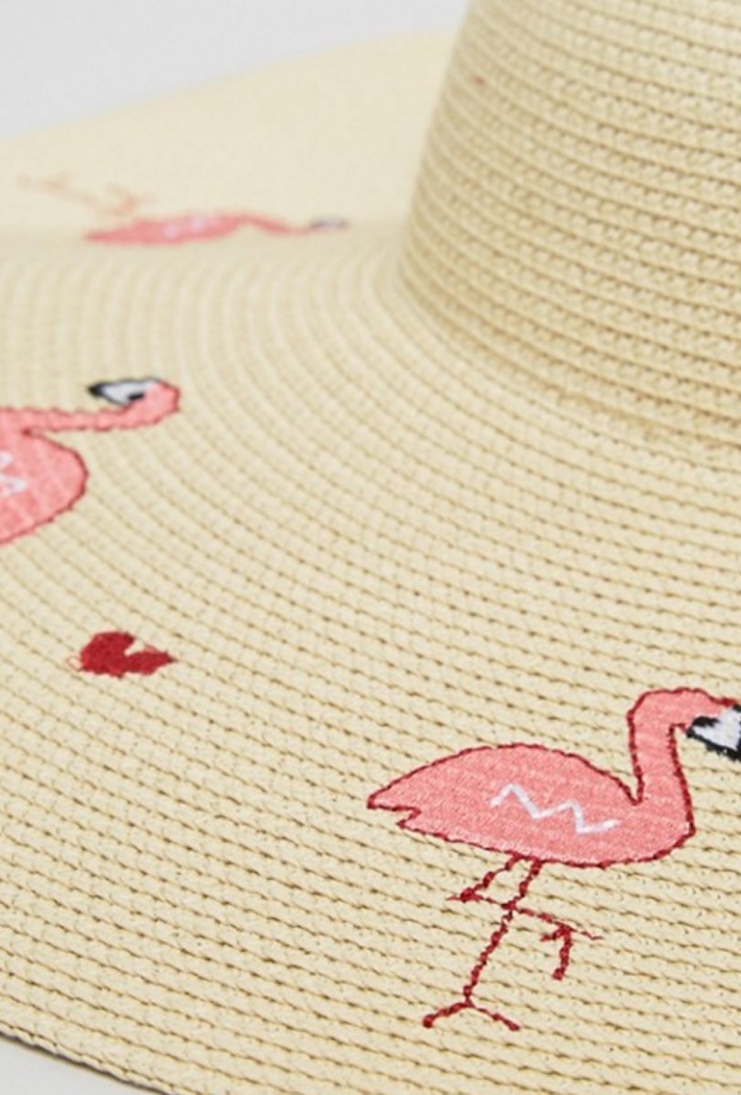 ASOS Flamingo & Heart Oversized Floppy Straw Hat