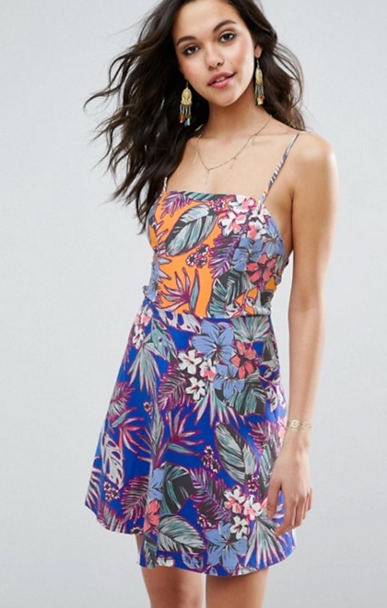 ASOS Tie Back Skater Sundress in Tropical Print