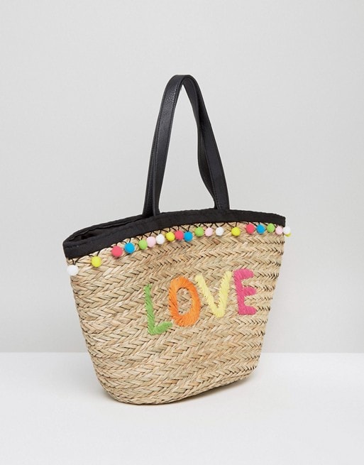 Floozie By Frost French Pom Pom Basket Beach Bag