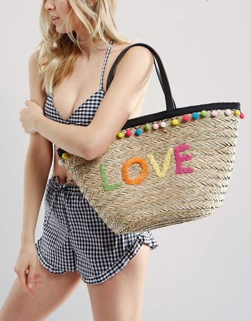 Floozie By Frost French Pom Pom Basket Beach Bag