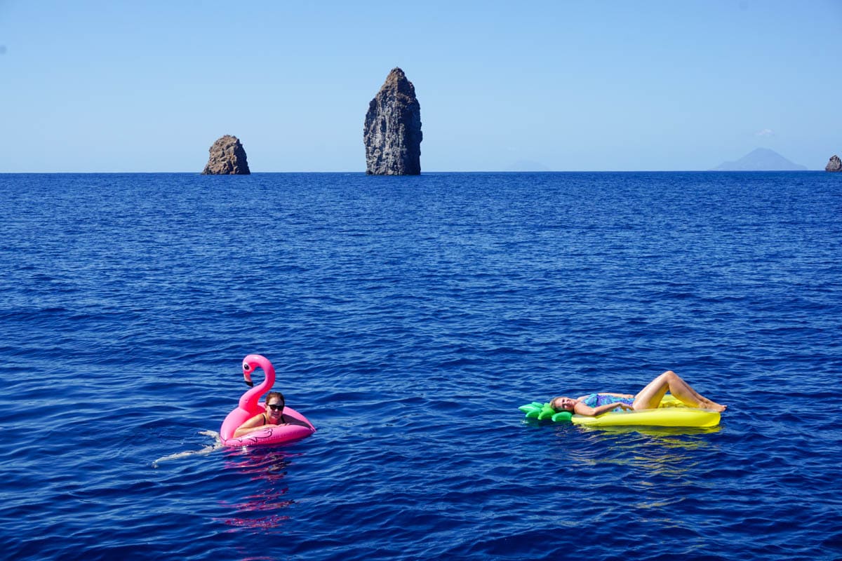 Enjoying the inflatables in Sicily