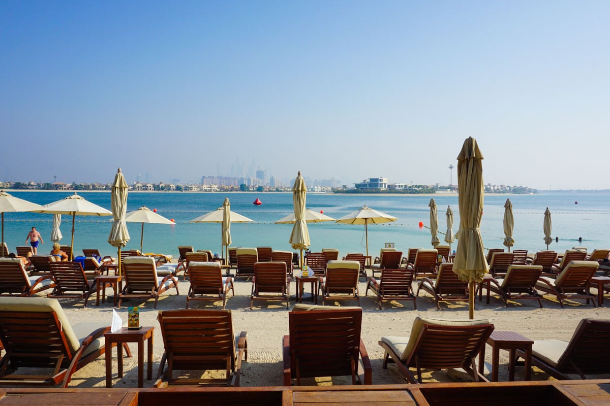 The private beach at Sofitel The Palm Hotel