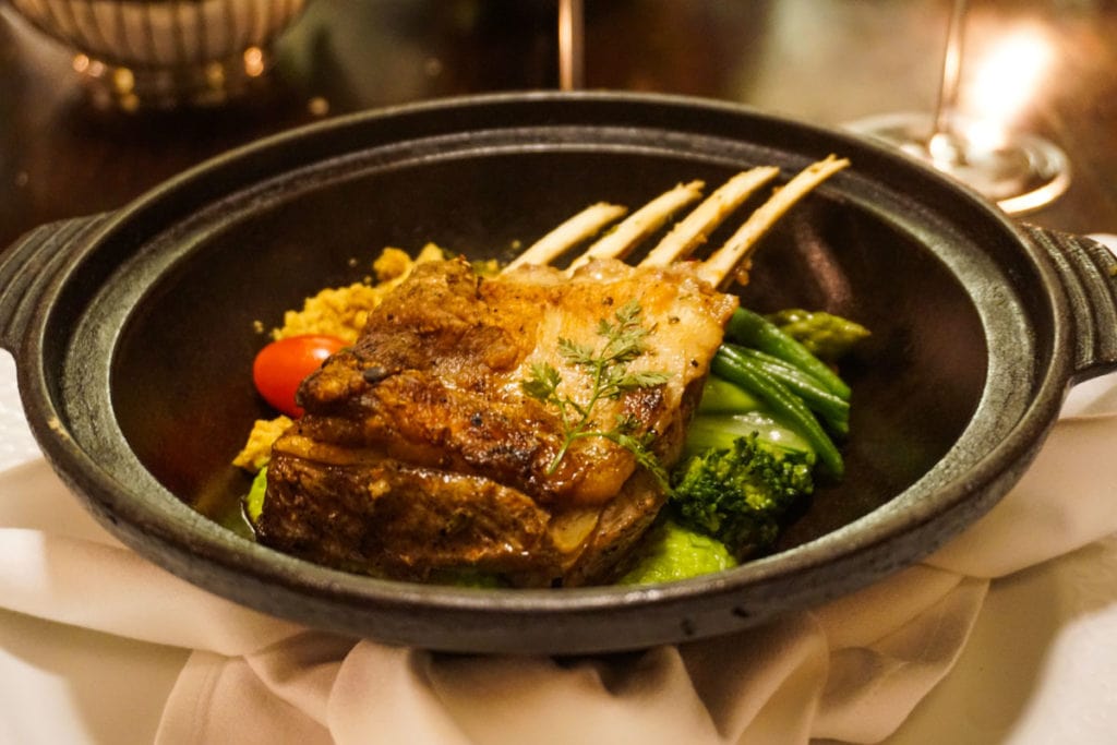 Rack of lamb at Le Chateau, Heritage Le Telfair, Mauritius