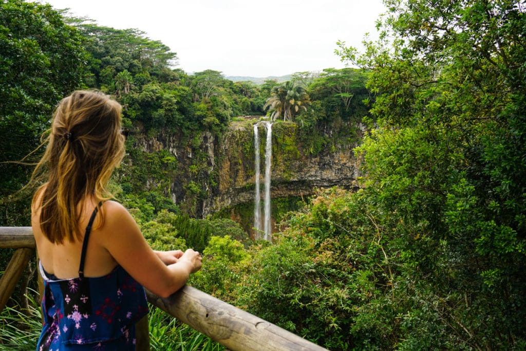 Enjoying our visit to Chamarel Waterfall, Mauritius