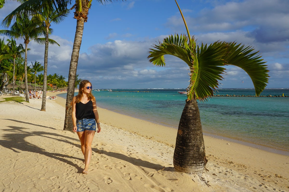 Strolling along the beach at Heritage Le Telfair, Mauritius