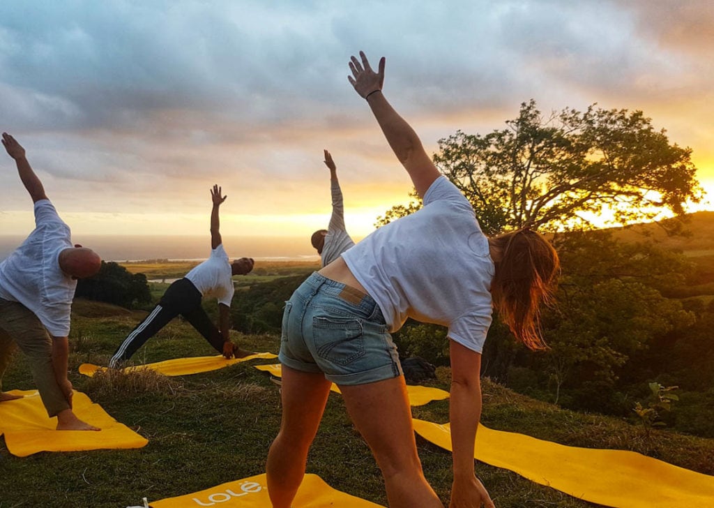 Sunset yoga in Federica Reserve, Mauritius