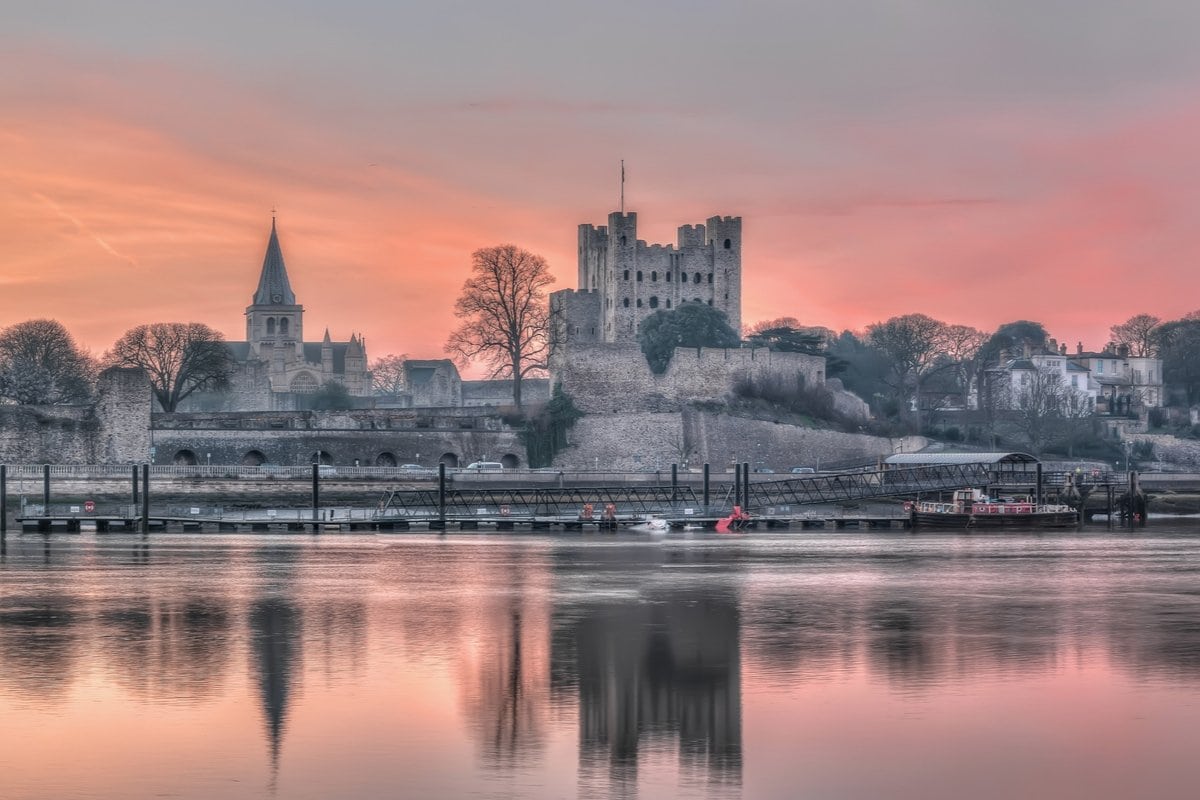 Pink sunset in Rochester, Kent